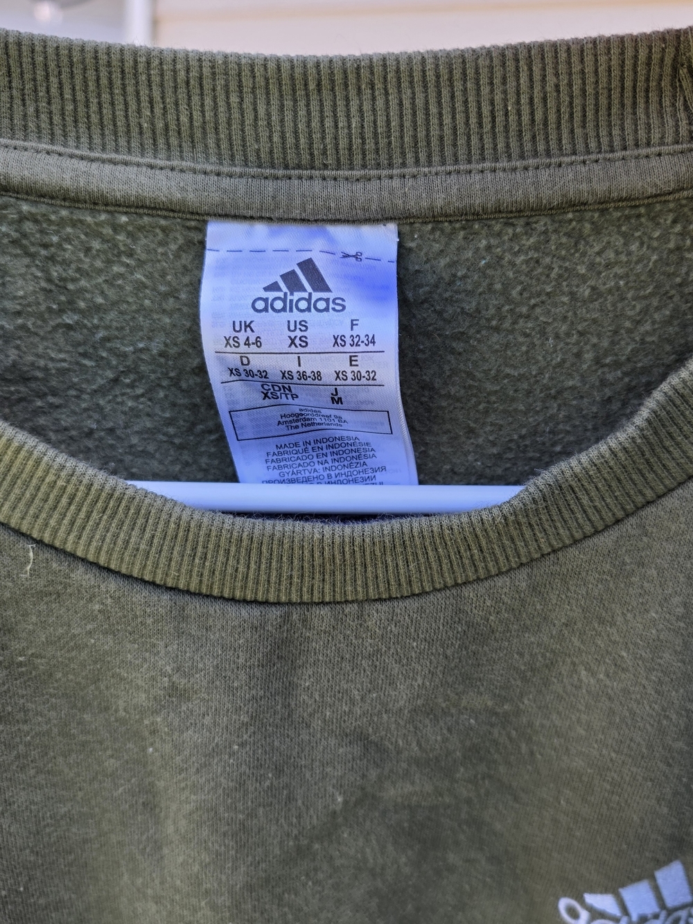 adidas Olive Crewneck Sweatshirt with White Stripes - Picture 3 of 3